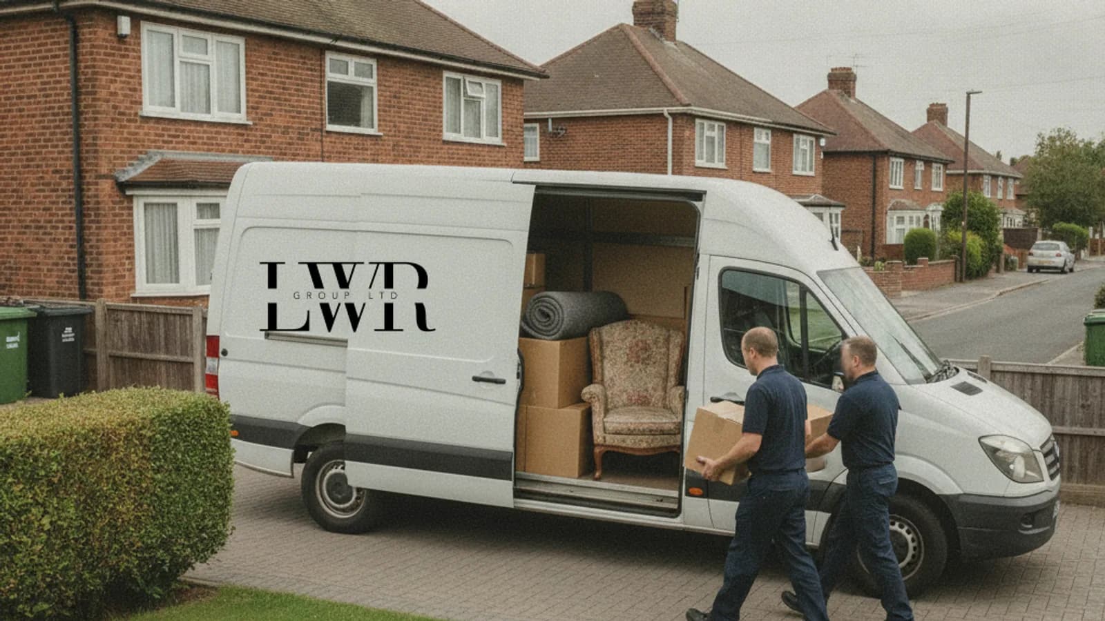 LWR Group van loaded with furniture and boxes during a house clearance outside a Lincoln semi-detached house