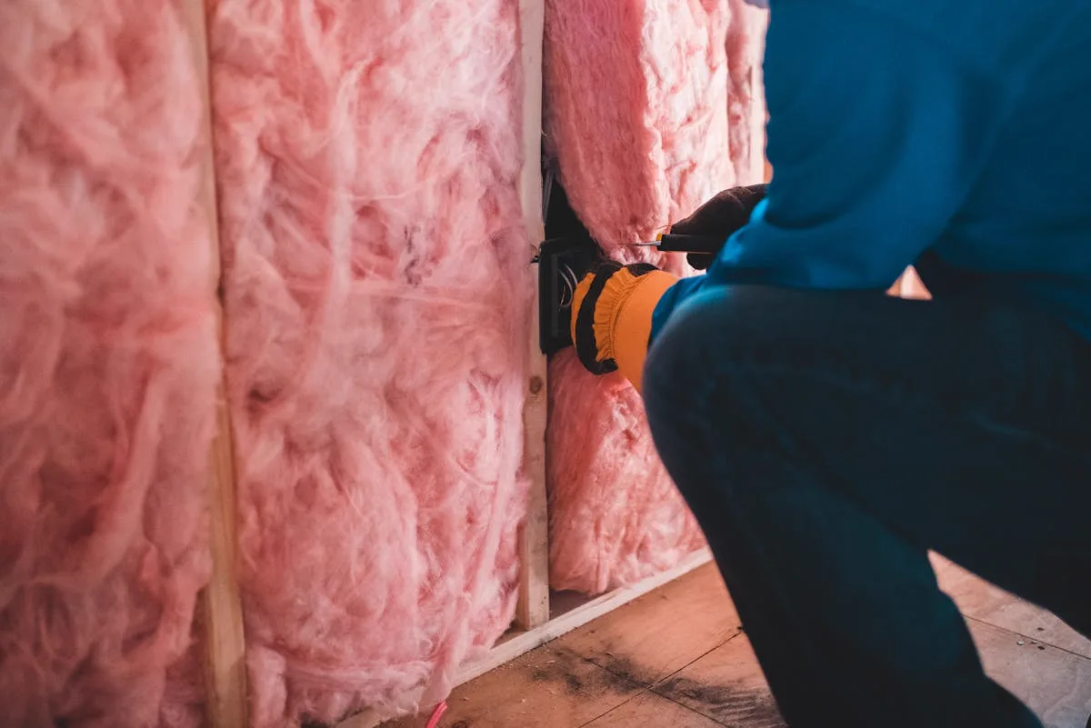 Tradesperson installing insulation in a UK home, a qualifying improvement that typically lifts an EPC rating from D to C for the lowest cost