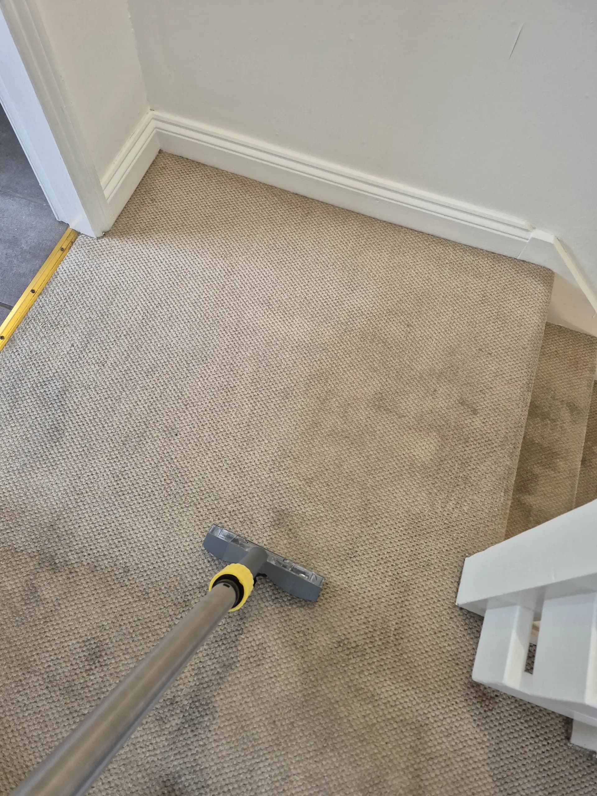 LWR Group's professional carpet cleaning machine mid-job on a Lincoln residential carpet