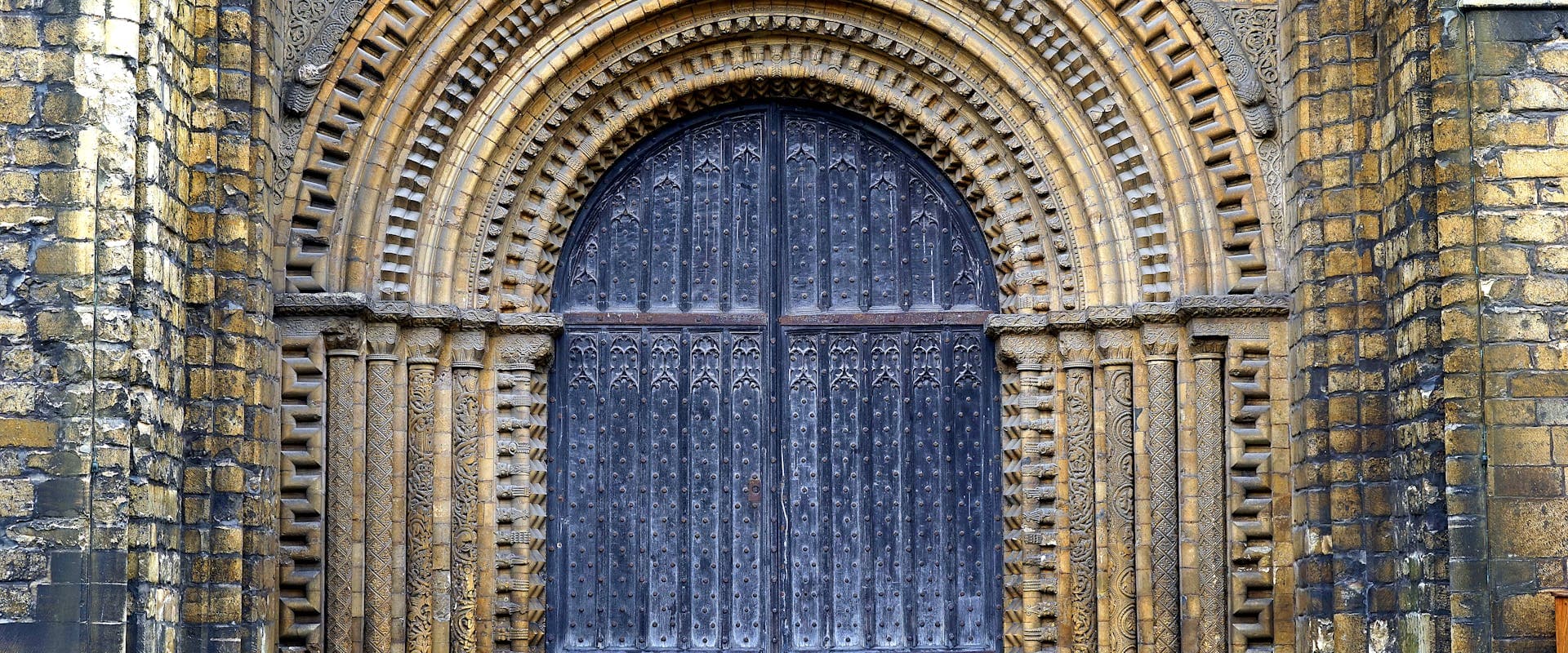 Stone entrance and archway detail at Lincoln Cathedral