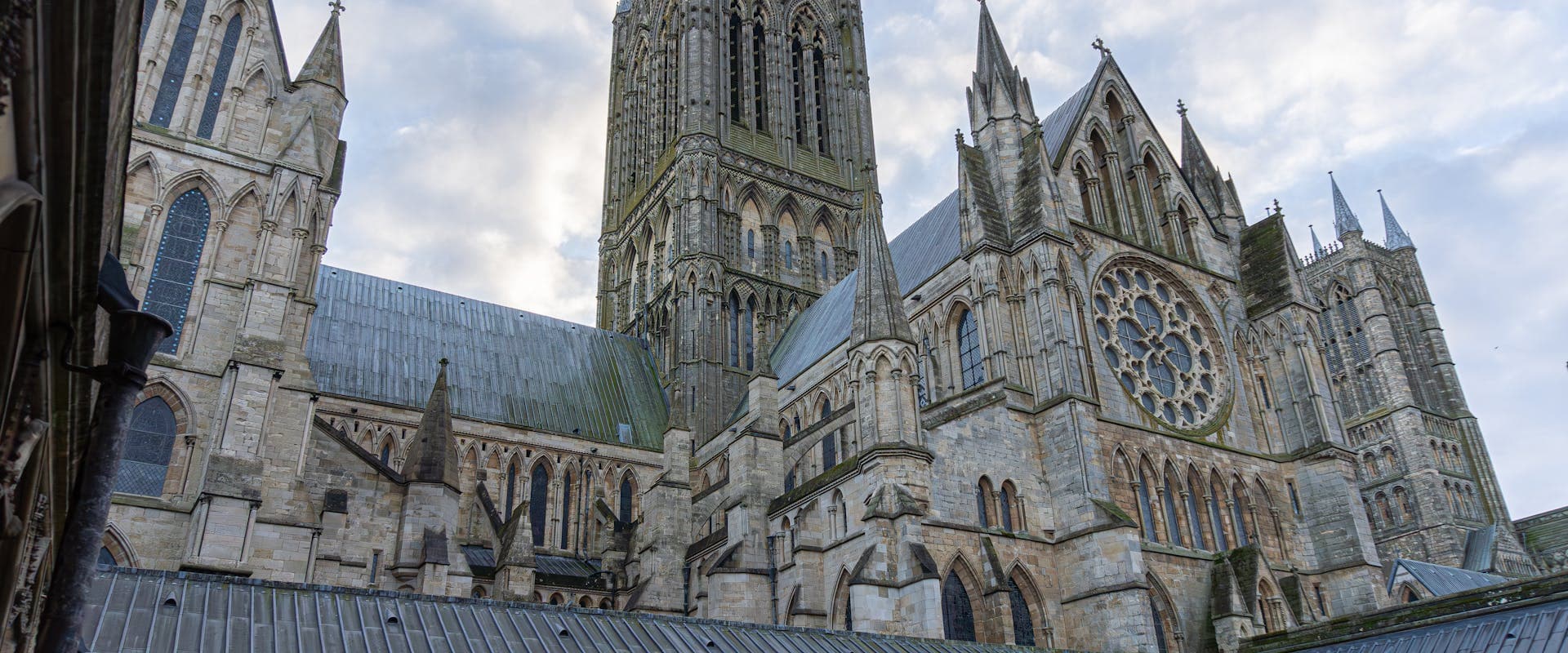 Spires of Lincoln Cathedral reaching into the sky
